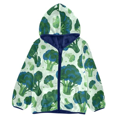 Broccoli Pattern on Light Green Toddler Fleece Jacket Girl Boys Hooded Fleece Jacket Coat Warm Outwear Zip-up 3-10T
