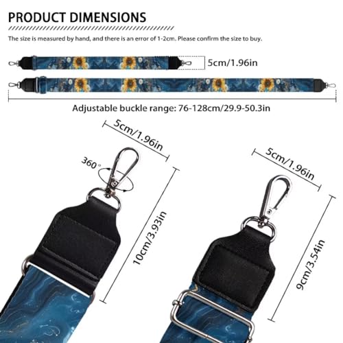 Image of Coldinair Blue Marble Purse Straps Sunflower Daisy Replacement Crossbody Bag Strap Adjustable Wide Guitar Straps for Handbags Luggage Strap