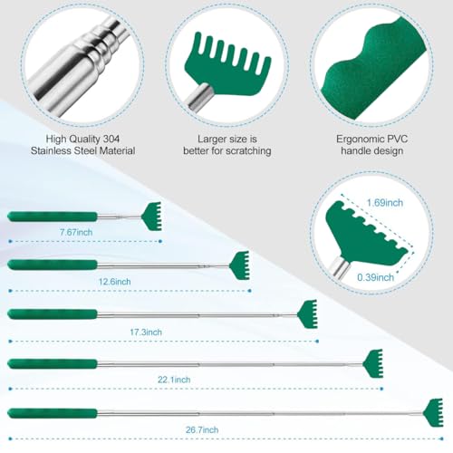 Image of 4PCS Different Back Scratcher Metal Portable Telescoping Back scratchers with Rubber Handles, Extendable Back Massager Tool, Great Gift for Men Women Kids Adults(Green)
