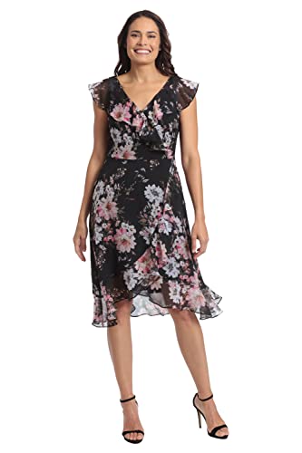 London Times Women's Petite Chiffon Above The Knee Ruffle Guest of Wedding Shower Occasion Dress2