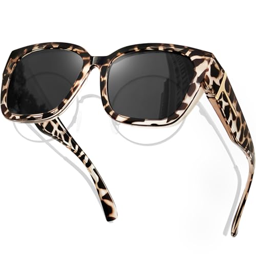 MAIVARDAY Gafas de sol polarizadas para mujer, modernas, cuadradas, envolventes para conducir, Leopardo gris/gris, M