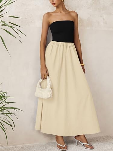 Image of PRETTYGARDEN Women 2026 Summer Elegant Strapless Maxi Dress Tube Top Dress A Line Flowy Long Wedding Party Cocktail Dresses