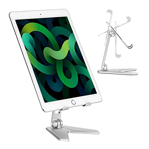 Tablet Stand Holder,Aluminum Adjustable pad Stand, Portable pad Holder Stand for Desk,Desktop Stand Holder Dock Compatible with iPad Mini Air 2/3/4,Kindle, iPhone (Pad Stand-Silver)