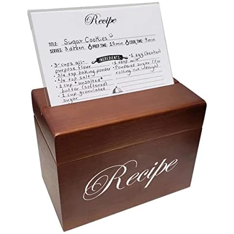 Stock Your Home Wooden Recipe Box - 4 x 6 Vintage Style Recipe Box - 75 Recipe Cards and 8 Dividers -Easy Viewing Slit and Plastic Recipe Card Holder - Small Recipe Card Box Cover