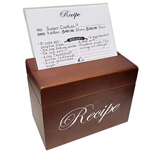 Stock Your Home Wooden Recipe Box - 4 x 6 Vintage Style Recipe Box - 75 Recipe Cards and 8 Dividers -Easy Viewing Slit and Plastic Recipe Card Holder - Small Recipe Card Box