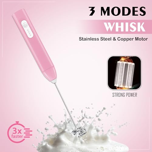 Image of GLUN Portable Coffee Frother Vibe Pink Colour 1 Piece, Type-C Port Rechargeable Handheld Milk Frother with 2-Layer Detachable Steel Whisk, Fast Foam Maker for Latte, Cappuccino & Coffee