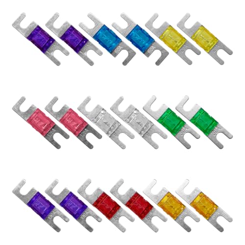 Craedli Car Mini ANL Fuse, 20A 30A 40A 50A 60A 80A 100A 125A 150A Zinc Alloy Blade Fuses Assortment Kit, Universal Fuse Replacement for Auto Audio Video Electrical System(18PCS)