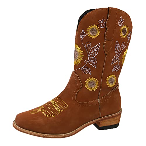 Bottes de cowgirl pour femme avec plateforme mi-mollet stable pour danser tout le cancan