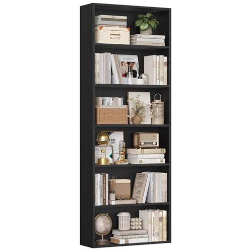 FirFurd Bücherregal Holzregal mit 6 Fächern Regale Bücherschrank Aufbewahrungsregal für Wohnzimmer Arbeitszimmer aus Holz 180 x 60 x 23 5 cm Schwarz