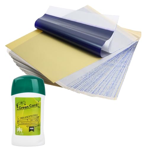 Gel de Transferencia de Tatuaje, Profesional Tattoo Transfer Cream con A4 Papel de Plantilla de Tatuaje 20 Hojas, Gel Suministros de Tatuajes Accesorios Kit para Principiantes, 51g