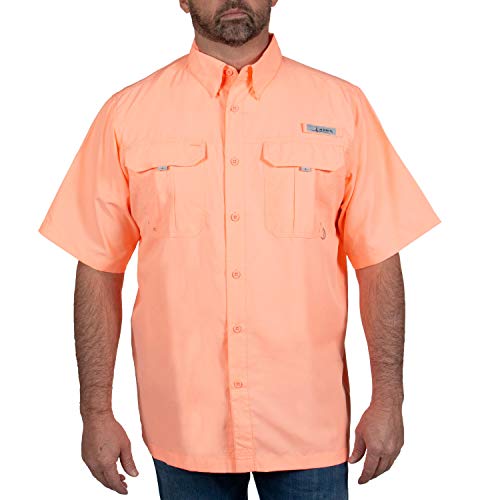 HABIT Men’s Fourche Mountain Short Sleeve River Guide Fishing Shirt, Spiked Peach, Extra Large