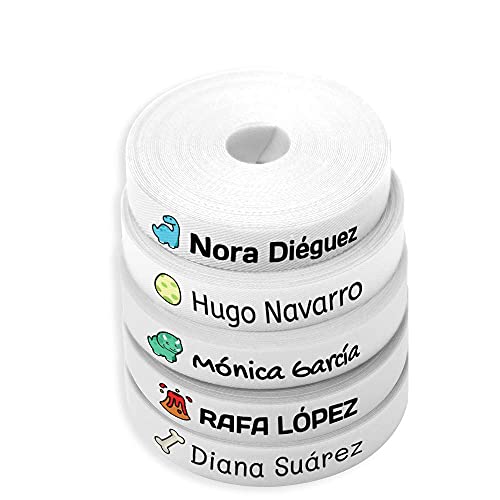 200 Etiquetas Personalizadas para Ropa de Niños. Tela Termoadhesiva Blanca con Nombre e Icono, para Camisetas, Pantalones y Abrigos