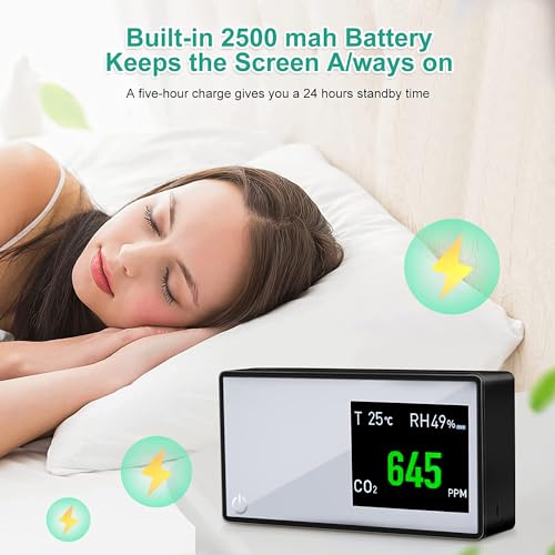 Abiaopure AIR 08 Quality Monitor 3 In 1 Carbon Dioxide Detector Portable, Ndir Sensor, Co2 Monitor Rechargeable, 400-5000 Ppm Temperature(°F) And Humidity Meter thumb #3