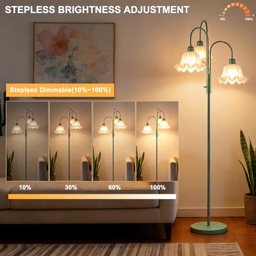 Image of Lightdot 70IN Flower Floor Lamp for Living Room, 3 Light Dimmable Tree Floor Lamps with Bulb Included for Wedding /Party, Unique Floral Tall Lamp with 5Lbs Heavy Base for Bedroom /Sofa-Grayish Green