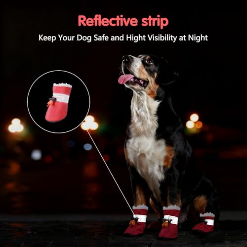 SSIMIDAPT 4 Stück Hundeschuhe Pfotenschutz Winter, Schneestiefel für Hunde, Hundeschuhe mit Rutschfester Sohle und Reflektierendem Klettverschluss, Warm, für Kleine Mittlere Große Hunde