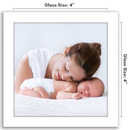 Americanflat 4x4 Picture Frame with Shatter-Resistant Glass - Streamline Collection - Thin Border Square Frame for Tabletop and Wall Display - Hanging Hardware and Easel Stand Included - White
