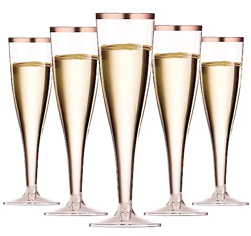 LATERN 50Pcs Rose Gold Rimmed Champagne Flutes
