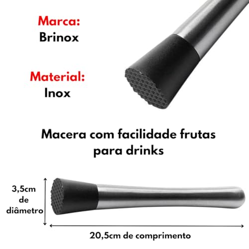 Conjunto Kit Caipirinha Completo Coqueteleira Inox 750ml, Socador, Dosador 24/50ml e Tábua de Bambu