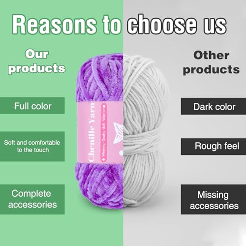 Image of LUNARM Chenille Yarn for Crochet Knitting Chunky Blanket Velvet Yarn | 3 Pack 3.5oz /100g 486 Yard Light Purple Chenille Yarn for Beginners Knitting Scarves with Big Eye Needles Machine Washable