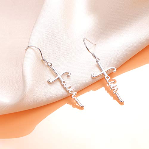 Cross Earrings 925 Sterling Silver Simple Faith Cross Dangle Earrings Religious Birthday Earrings for Women Girls Christian (Faith Cross Silver) - Image 4