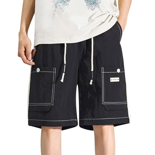 Image of Men's Cargo Shorts Elastic Waist Adjustable Drawstring Lightweight Loose Fit Casual Shorts Summer Knee Length Pants