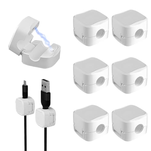 MEXRUMI Paquete De 6 Sujetacables, Organizador De Cables, Sujetacables Magnético, Adhesivo Fuerte, Sujetacables Autoadhesivo Para Escritorio, Mesilla De Noche, Hogar, Oficina, Coche (Blanco)
