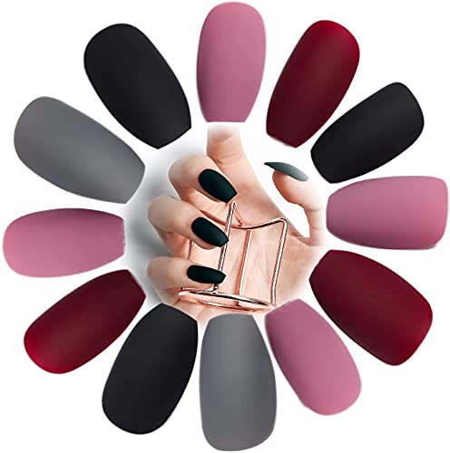 LIARTY 96 Pièces Faux Ongles Longue, Artificiels de Faux Ongles Mat de Cercueil à Couverture Complète avec Colle à Ongles pour Femmes Filles (Cercueil) Cover