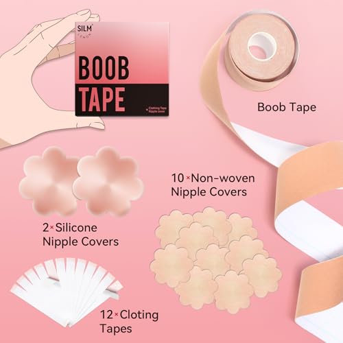 Silm Lemon Boob Tape - Boobtape for Large Breasts, Boob Lift Tape, Double Sided Tape with 2 pcs Nipple Covers for women A-G Cup (Beige, 2 in)2
