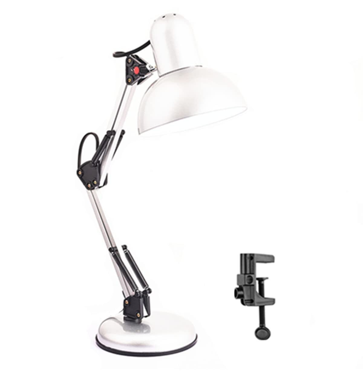 QQY LED Table Lamp, Metal Desk Lamp, Adjustable Goose Neck Swing Arm Table Lamp with Interchangeable Base Or Clamp for Bedroom, Study, Office, Table (Silver)