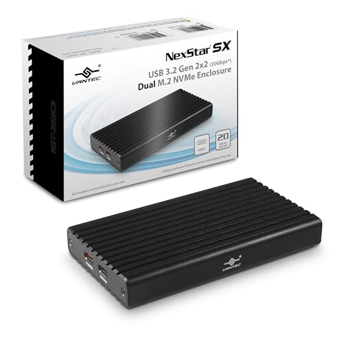 Image of Vantec NexStar SX, USB 3.2 Gen2x2 (20Gbps), M.2 NVMe Enclosure only, USB C, Design for Two Modules Storage (NST-262C3)