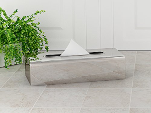 nu steel Gloss collection Stainless Steel Flat Rectangle Tissue Box Cover Holder for Bathroom Tissue Holder Vanity Countertop, Bedroom Dressers, Night Stands, Desks and Tables Dining Hall - Shiny
