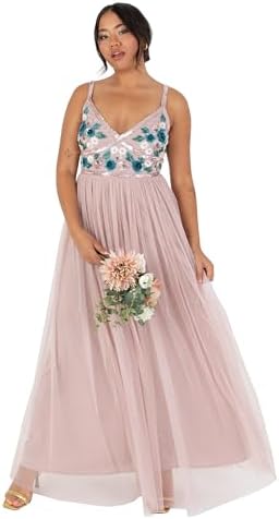 Maya Deluxe Maxi-jurk voor dames, lange lengte, bruiloftsgast, bruidsmeisje, gala, zomer, avondjurk, V-hals, bandjes, vlinderdas, Groene Lelie, 36