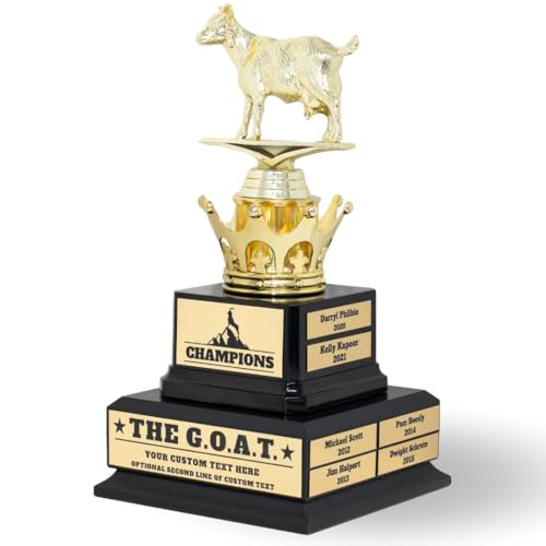 Large Custom Goat Trophy-G.O.A.T.-Greatest of All Time Funny Trophy-Traveling Perpetual Award-Personalized Engraved Plate-Appreciation Gift-Golf Scramble,Cornhole Competition(Large Custom G.O.A.T.)