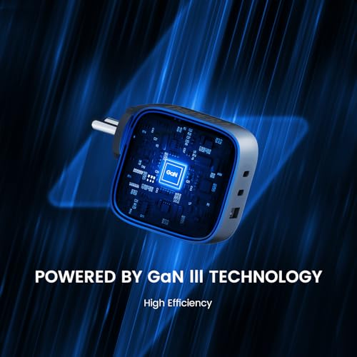 Image of DeperAI 65W 3-in-1 Fast Charger Adapter[MFi-Certified], Compatible with iPhone, Samsung, Realme, Redmi, Android, Oppo, Vivo, and Others, Wall Adapter GaN III PD3.0, Supports UFCS, Wrap (Blue).