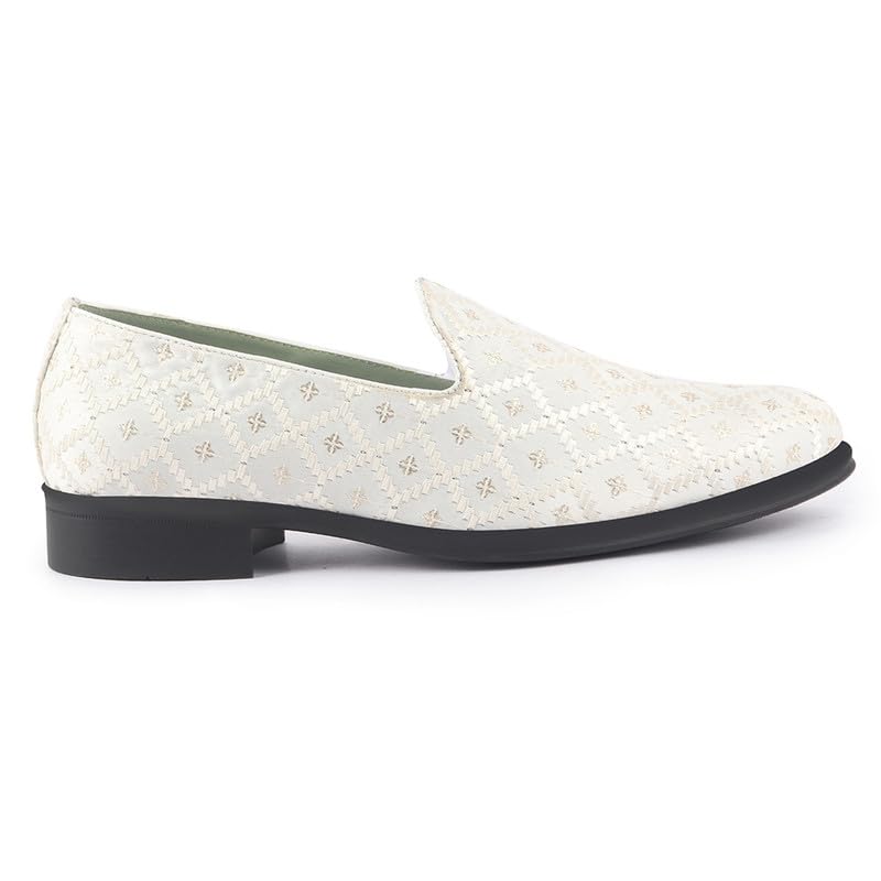 Image of FAUSTO Men Embroidered Sequin Ethnic Slip-On Juttis and Mojaris | Traditional Party Loafer Sherwani Shoes for Wedding, Reception, Cocktail and Festive Outfits