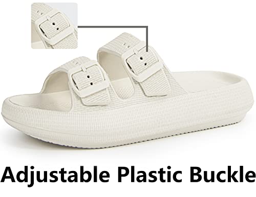 Weweya Eva Flat Slides Sandals For Women And Men Double Buckle Adjustable Beige Men Size 12 12.5 13 #TOP2
