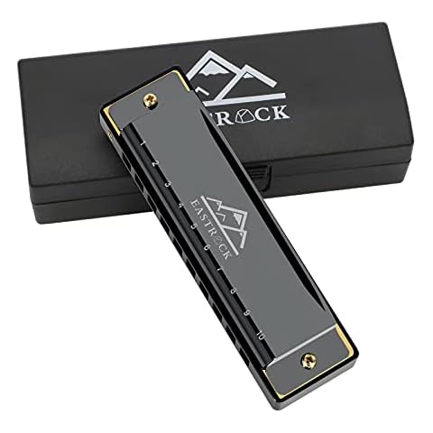 EastRock Harmonica 10 Holes 20 Tunes Blues Harmonica Key of C Mouth Organ for Beginner, Adults, Kids Gift with Case and Cleaning Cloth (Black) Cover