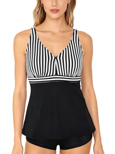 Image of Septangle Women's Tankini Swimsuit Two Pieces Set Ruffle Swimwear Bathingsuit with Boyshort