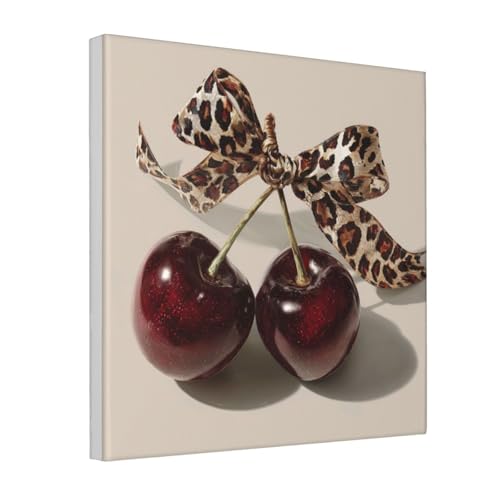 Lienzo de cerezas y leopardo enmarcado de 30x30 cm para renovar paredes vacías