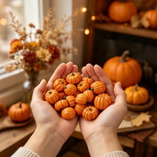 Image of winemana 80Pcs Mini Pumpkins for Crafts, Fall Decorations for Home, Orange | Small Resin Pumpkin for Decorating, Fall Vase Filler, Table Centerpiece, DIY Thanksgiving Decor