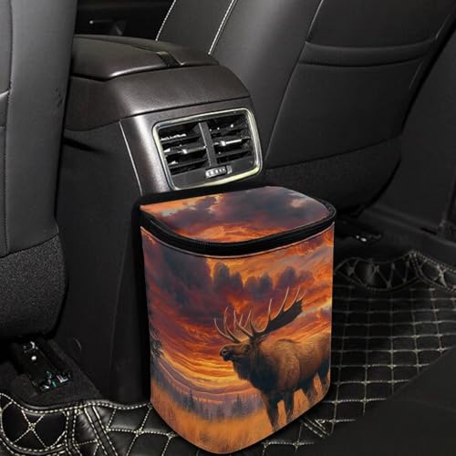 Image of Talayituse Forest Elk Cloud Print Car Trash Can with Lid, Leak Proof Auto Trash Bag Hanging Vehicle Garbage Can Multipurpose Storage Container for Back Seat Road Trip