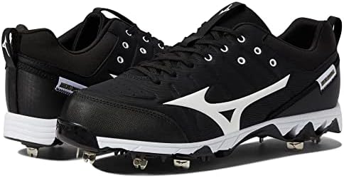Mizuno Men's 9-Spike Ambition 2 Baseball Shoe, Black-White, 9.5