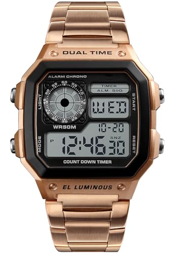 PASOY Men's Digital Multi-Function Watches Dual Time Alarm Stopwatch Countdown Backlight Waterproof Watch