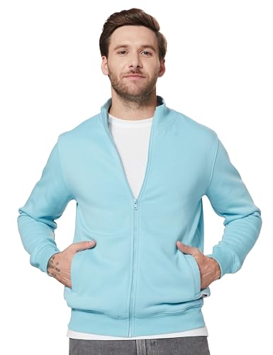Image of Amazon Brand - Symbol Men Cotton Blend High Neck Zipper Sweatshirt (Available in Plus Sizes)