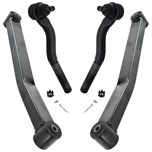 Detroit Axle - 4pc Front End Control Arms Kit for 2007-2017 Jeep Wrangler, 2018 Wrangler JK, 2 Lower Control Arms 2 Outer Tie Rod Ends 2008 2009 2010 2011 2012 2013 2014 2015 2016 Replacement