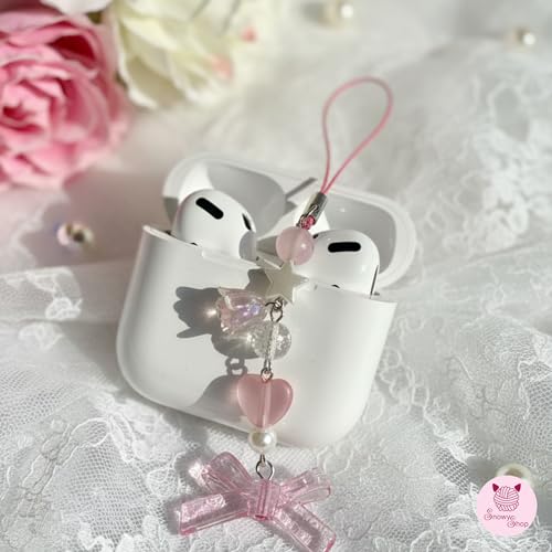 Image of SNOWY SHOP Korean Silver Bow Phone Charm - Cute Heart & Starfish Pendant | Aesthetic Korean Mobile Chain, Bag Hanging & Keychain Jewelry for Girls & Women