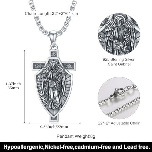 Archangel St Michael/Gabriel/Raphael/Uriel Necklace 925 Sterling Silver Religious Pendants Bible Jewelry Gifts for Men3