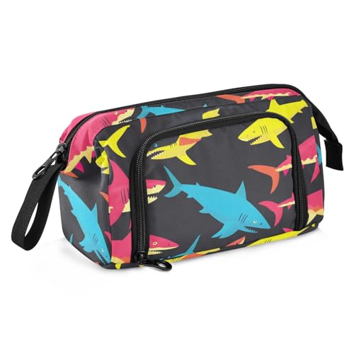 Astuccio colorato con motivo di squalo grande capacità astuccio con manico con cerniera per la scuola dei bambini Multicolore Taglia unica moderno