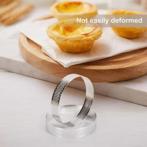 Hausdec 8Pcs Stainless Steel Tart Ring, Heat- Perforated Cake Mousse Ring Round Double Rolled Tart Ring Metal Mold 10cm - Image 3