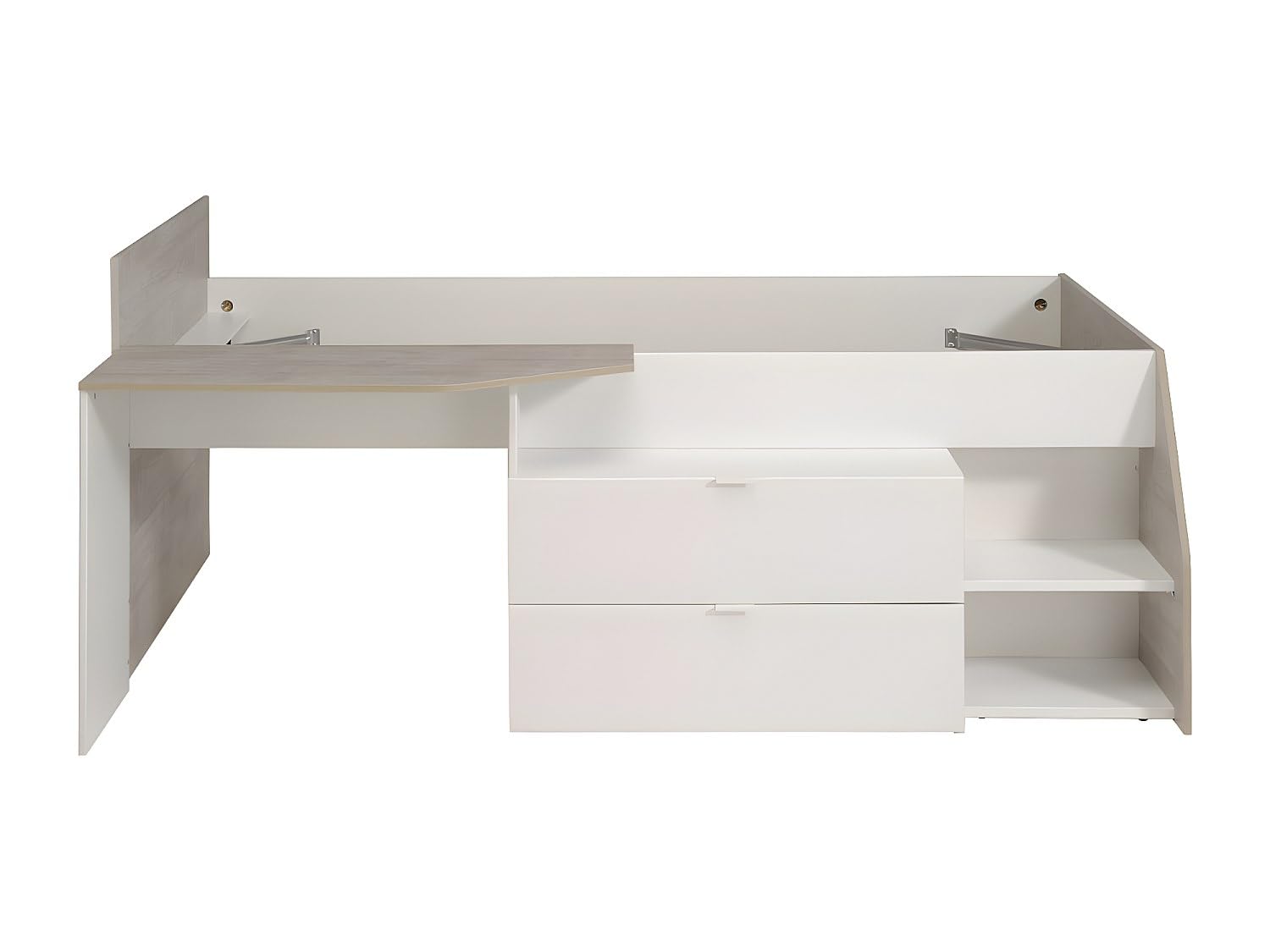 Letto combinato 90x190/200cm con scrivania e vani Bianco Naturale + Rete doghe + JOCHIANE